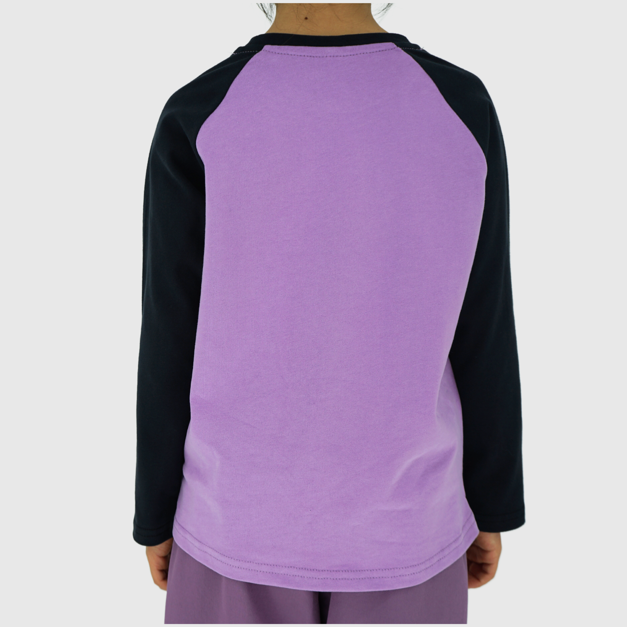 girls and boys color block cotton long sleeve tee purple back