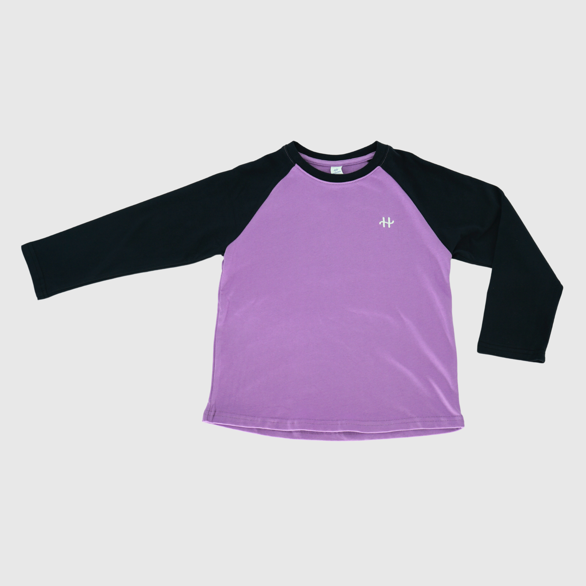 girls and boys cotton color block long sleeve tee purple flatlay front