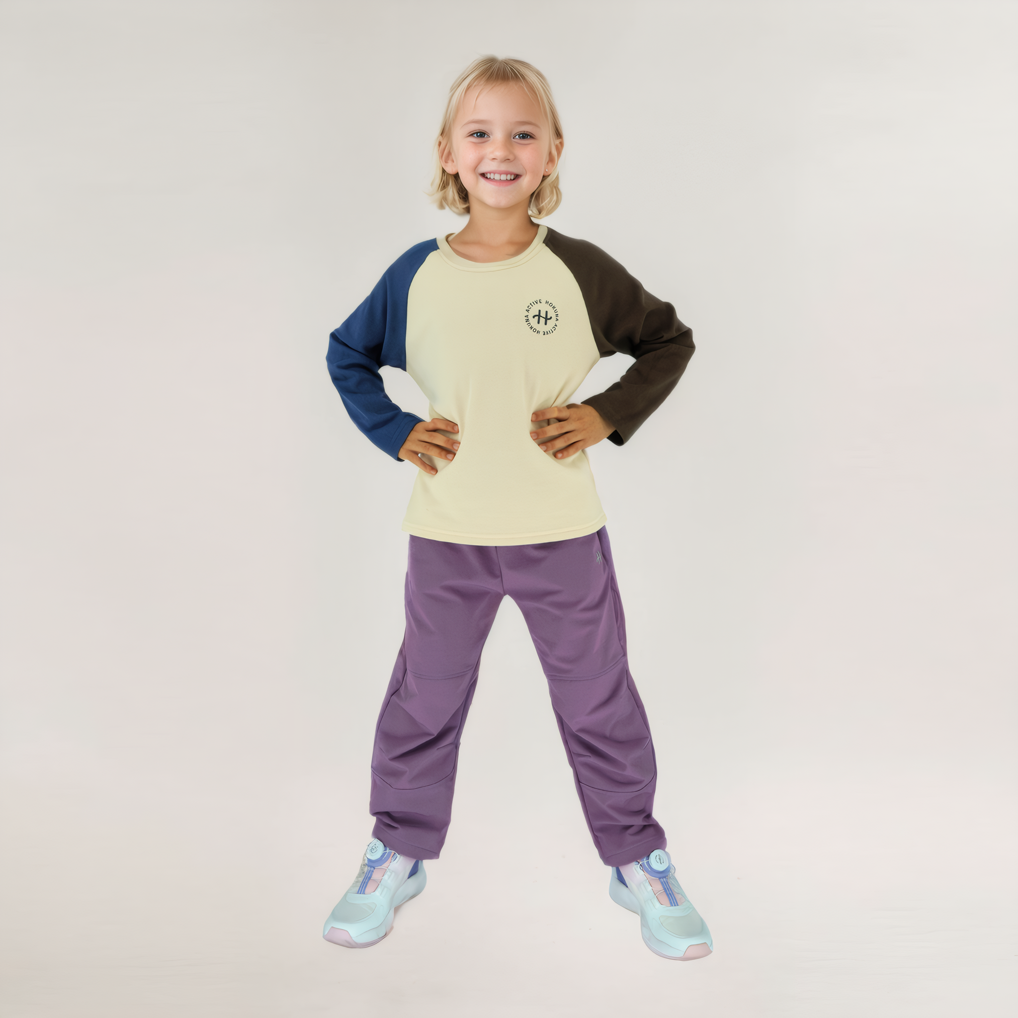 girls and boys soft fleece long sleeve tee with outdoor pants