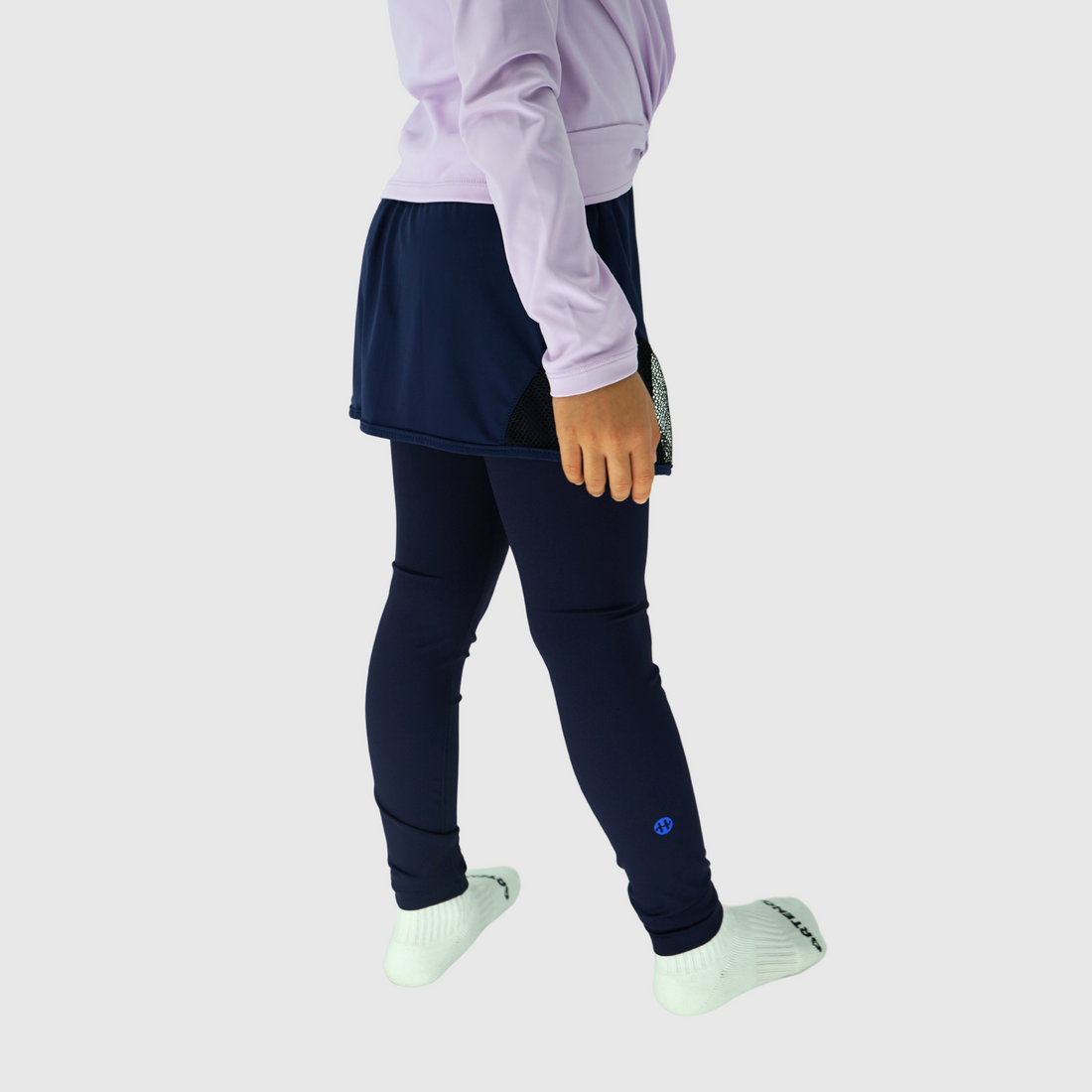girls blue leggings with side mesh skirt side