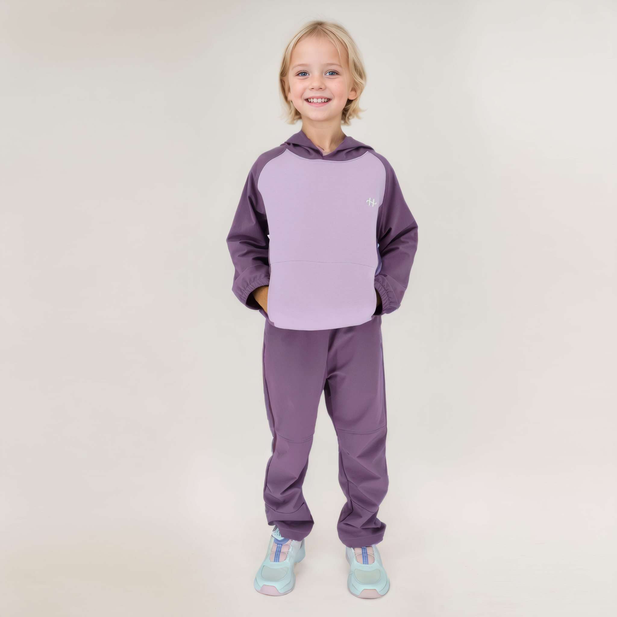 girls and boys color block pullover hoodie outfit with pants