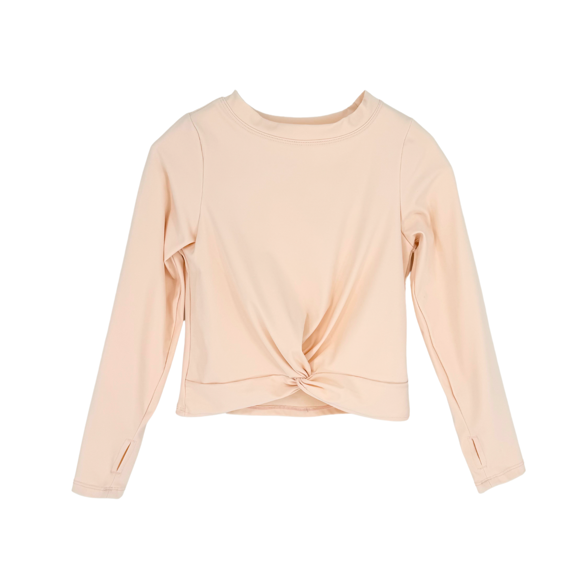 girls front knot long sleeve tee apricot flatlay front