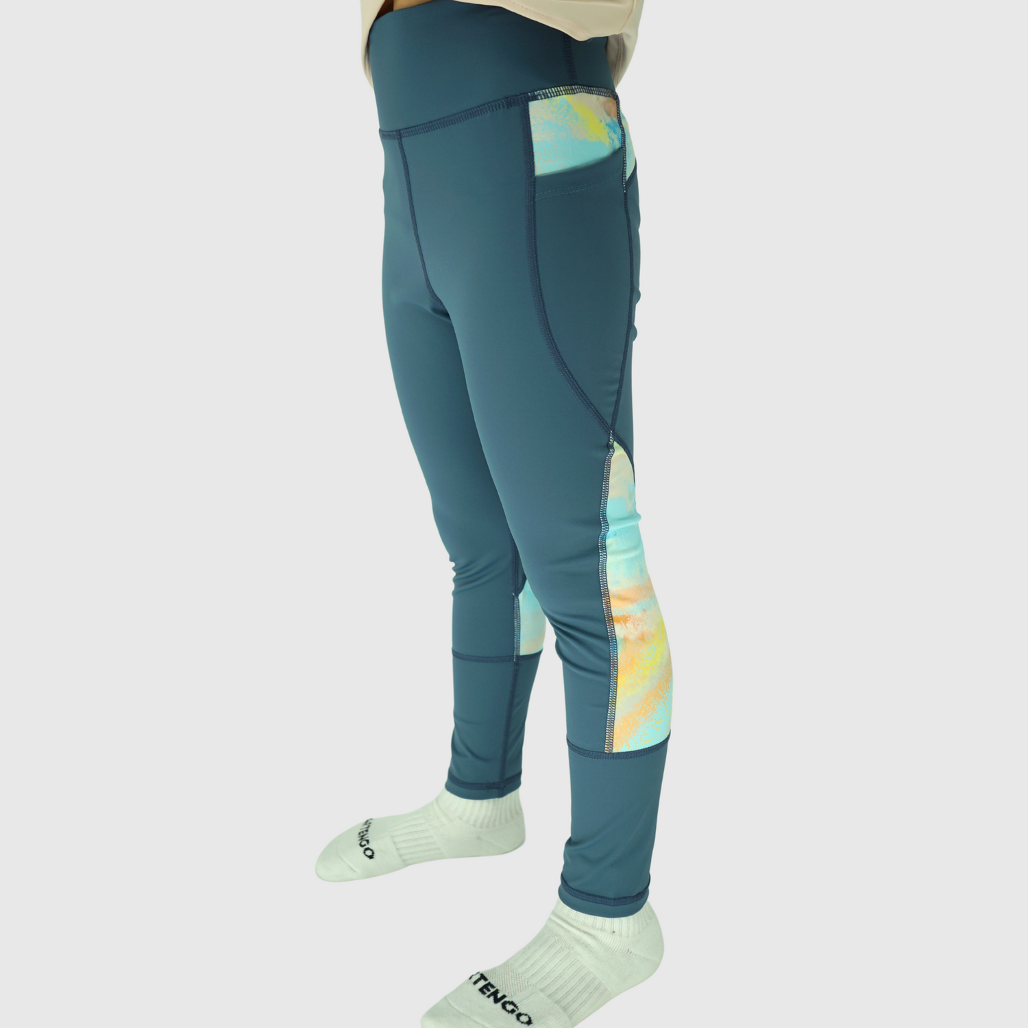 girls blue leggings with pockets side