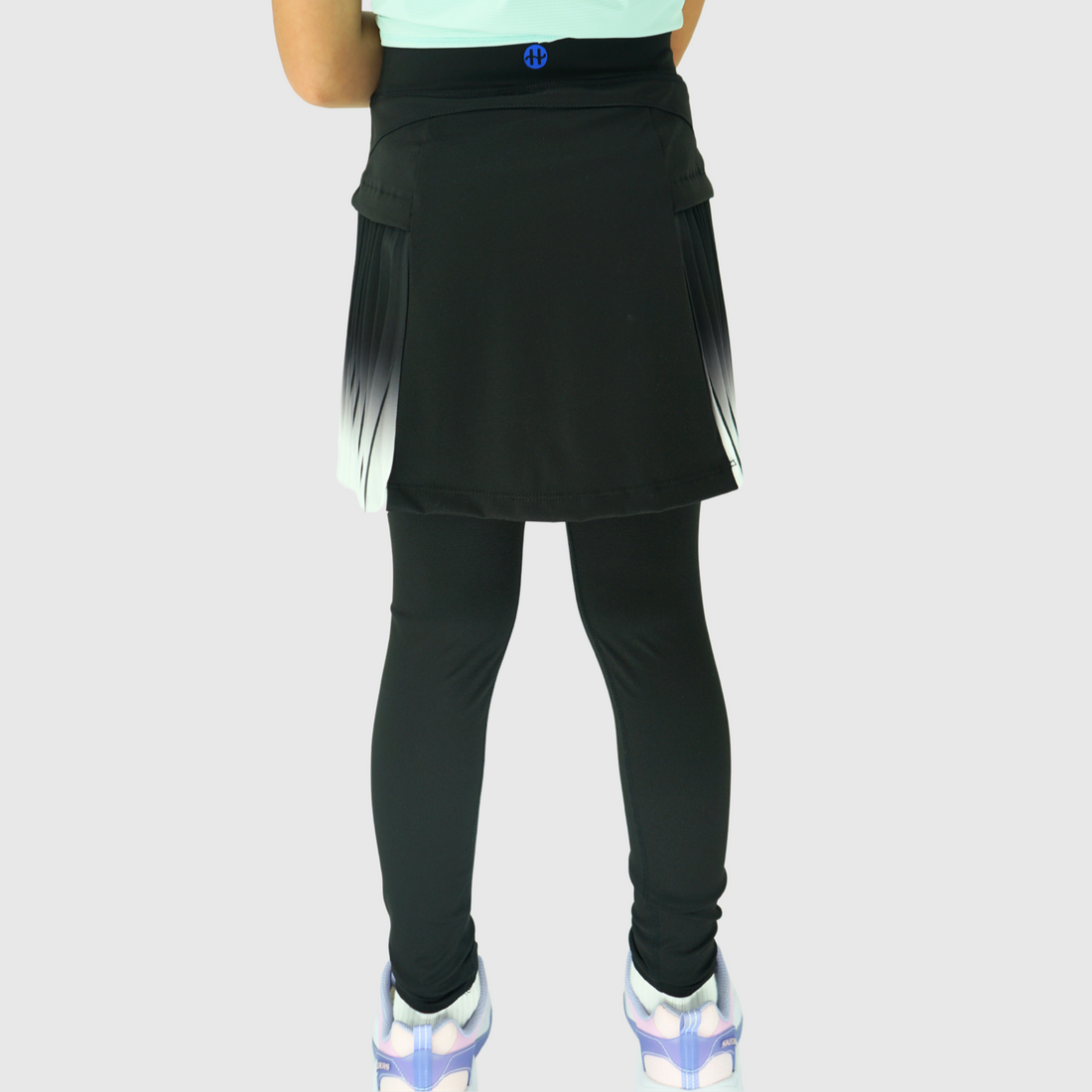 girls black leggings with pleated skirt back