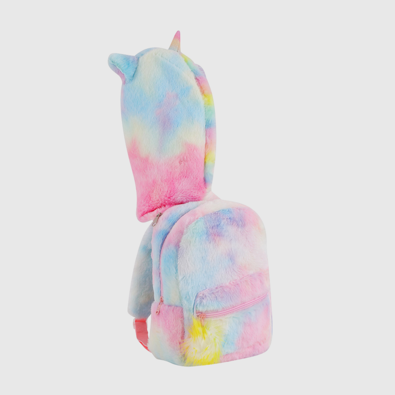 Plush Backpack with Detachable Unicorn Hat and Pom Pom