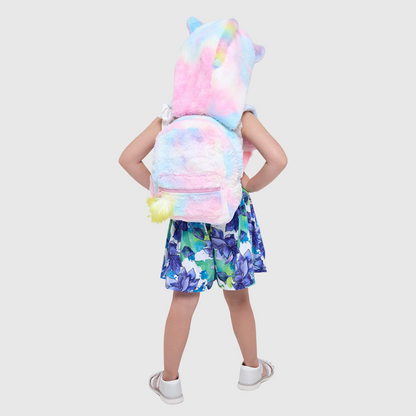 Plush Backpack with Detachable Unicorn Hat and Pom Pom