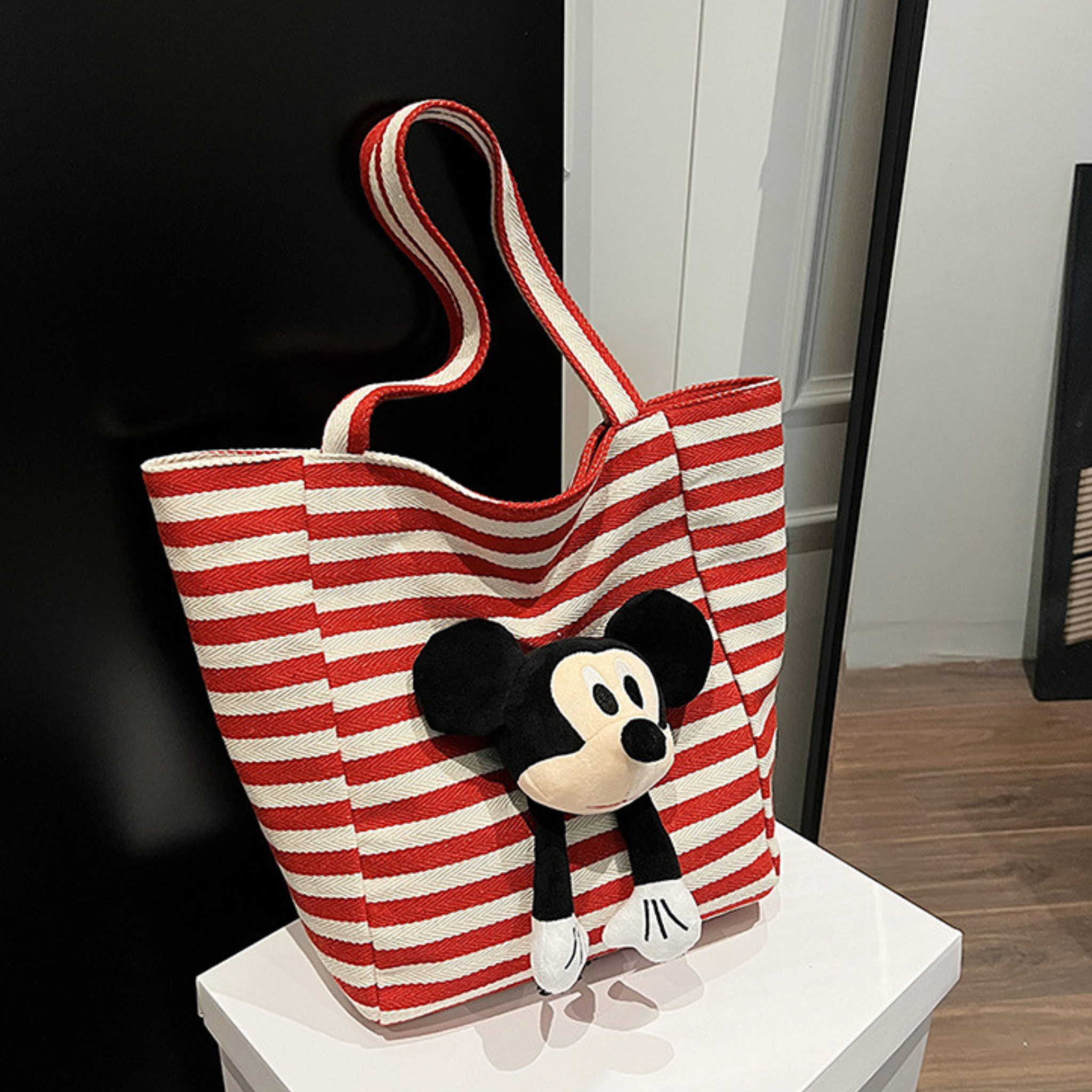 Mickey Striped Canvas Tote Bag