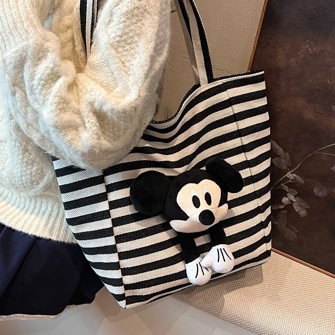 Mickey Striped Canvas Tote Bag