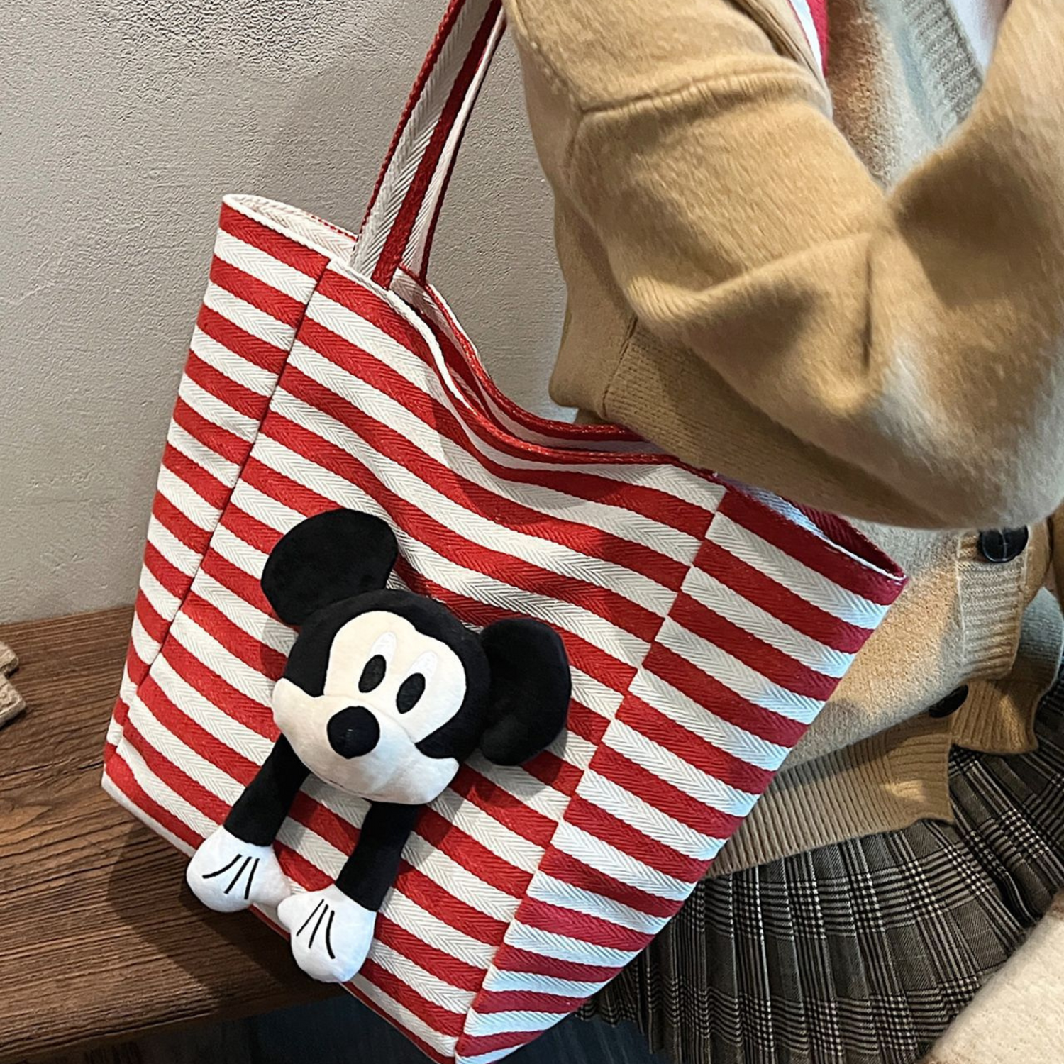 Mickey Striped Canvas Tote Bag