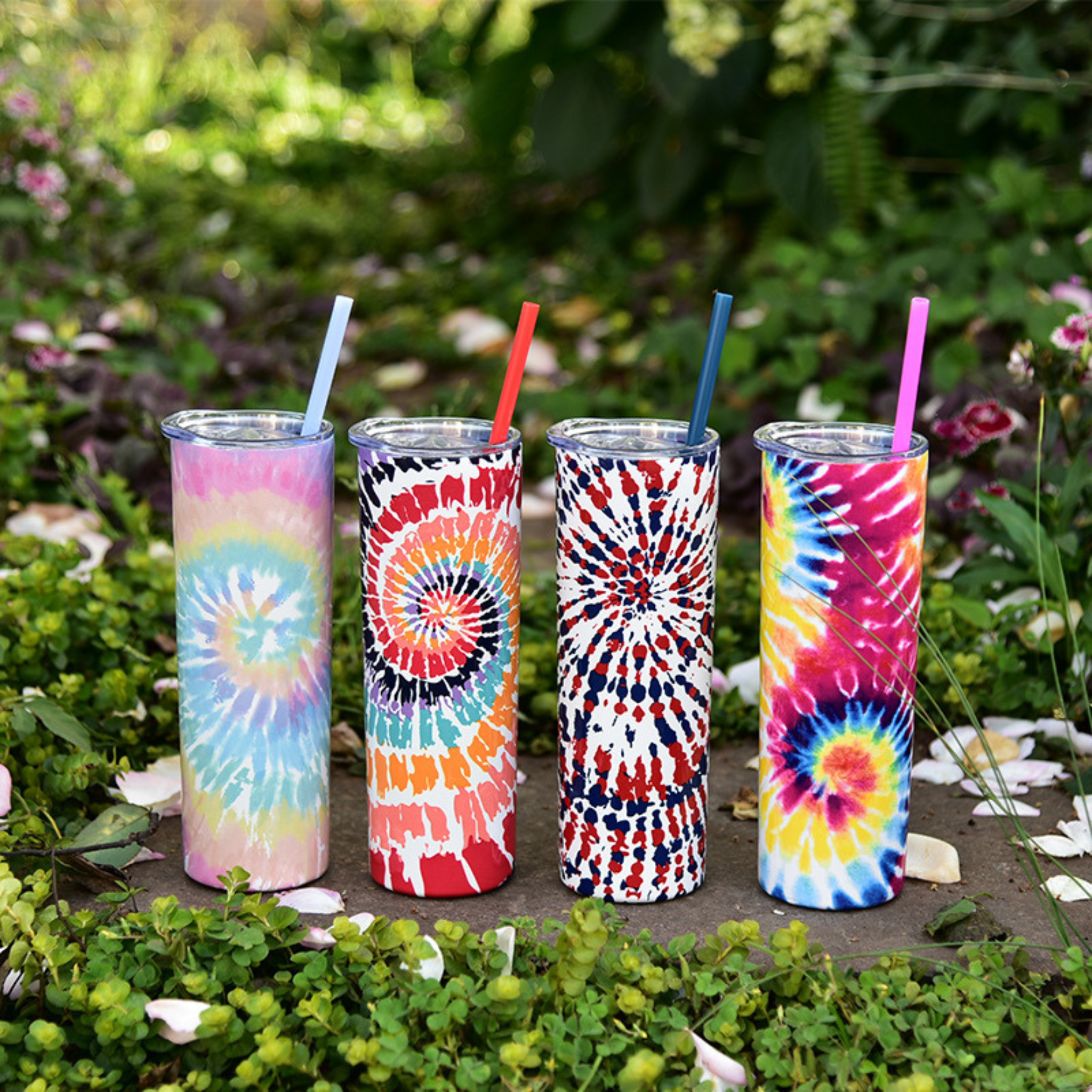 22oz Tie Dye Skinny Insulated Tumbler with Straw and Lid