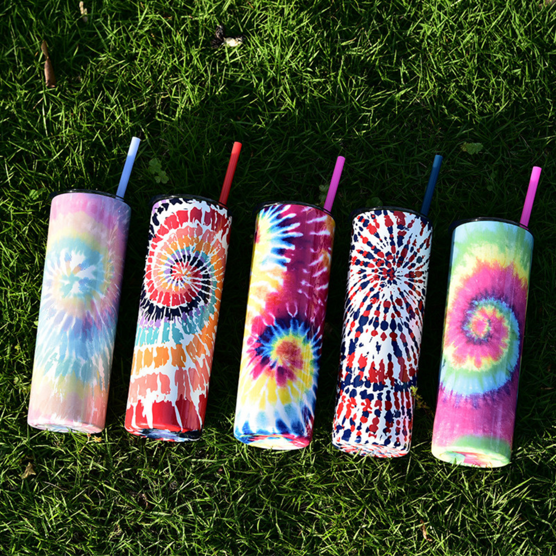 22oz Tie Dye Skinny Insulated Tumbler with Straw and Lid