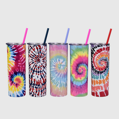 22oz Tie Dye Skinny Insulated Tumbler with Straw and Lid