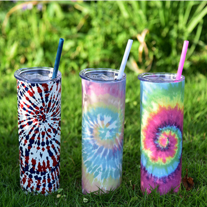 22oz Tie Dye Skinny Insulated Tumbler with Straw and Lid