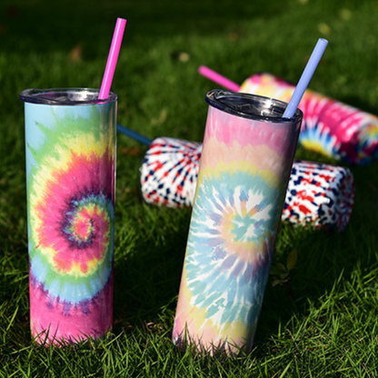 22oz Tie Dye Skinny Insulated Tumbler with Straw and Lid