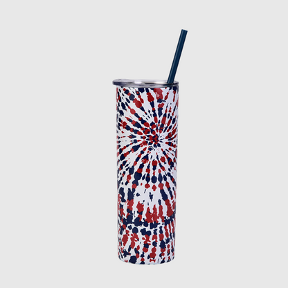 22oz Tie Dye Skinny Insulated Tumbler with Straw and Lid