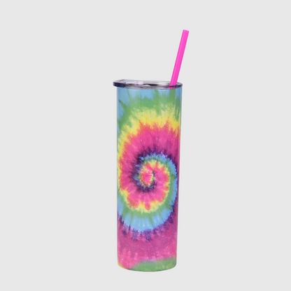 22oz Tie Dye Skinny Insulated Tumbler with Straw and Lid