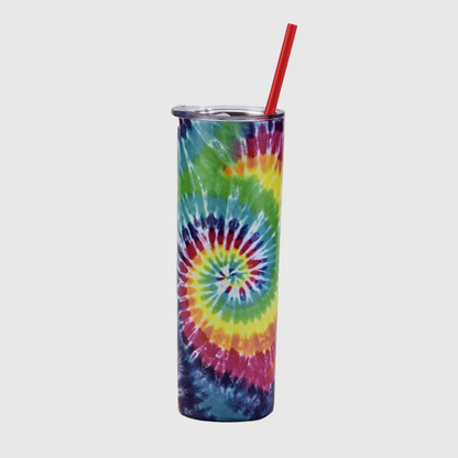 22oz Tie Dye Skinny Insulated Tumbler with Straw and Lid