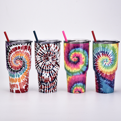 30oz Tie Dye Insulated Stainless Steel Tumbler with Straw and Lid