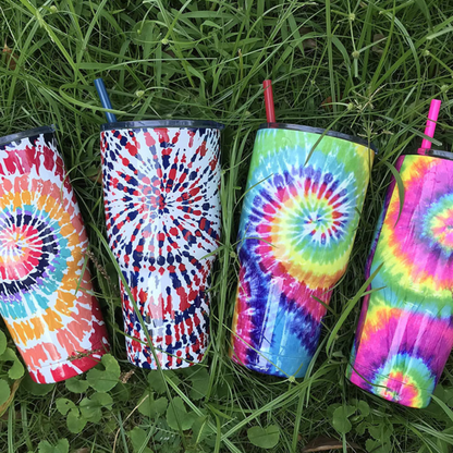 30oz Tie Dye Insulated Stainless Steel Tumbler with Straw and Lid