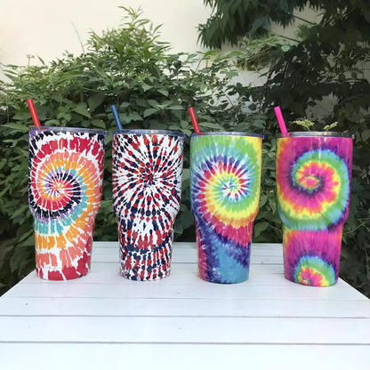 30oz Tie Dye Insulated Stainless Steel Tumbler with Straw and Lid