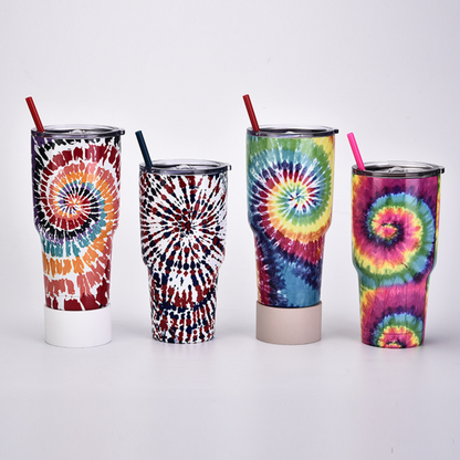 30oz Tie Dye Insulated Stainless Steel Tumbler with Straw and Lid