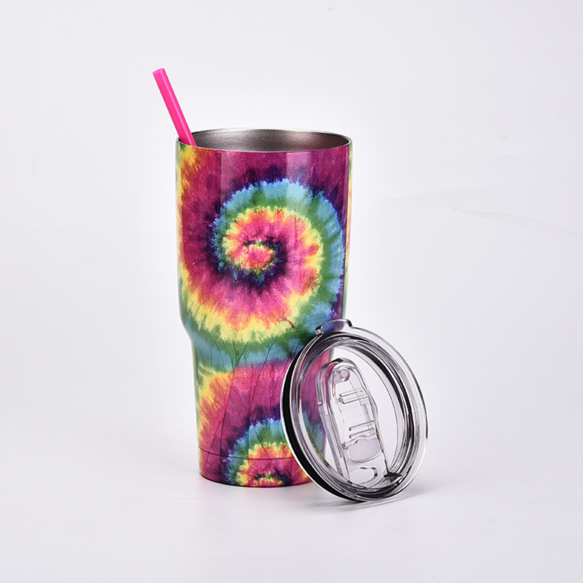 30oz Tie Dye Insulated Stainless Steel Tumbler with Straw and Lid