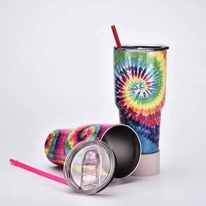 30oz Tie Dye Insulated Stainless Steel Tumbler with Straw and Lid