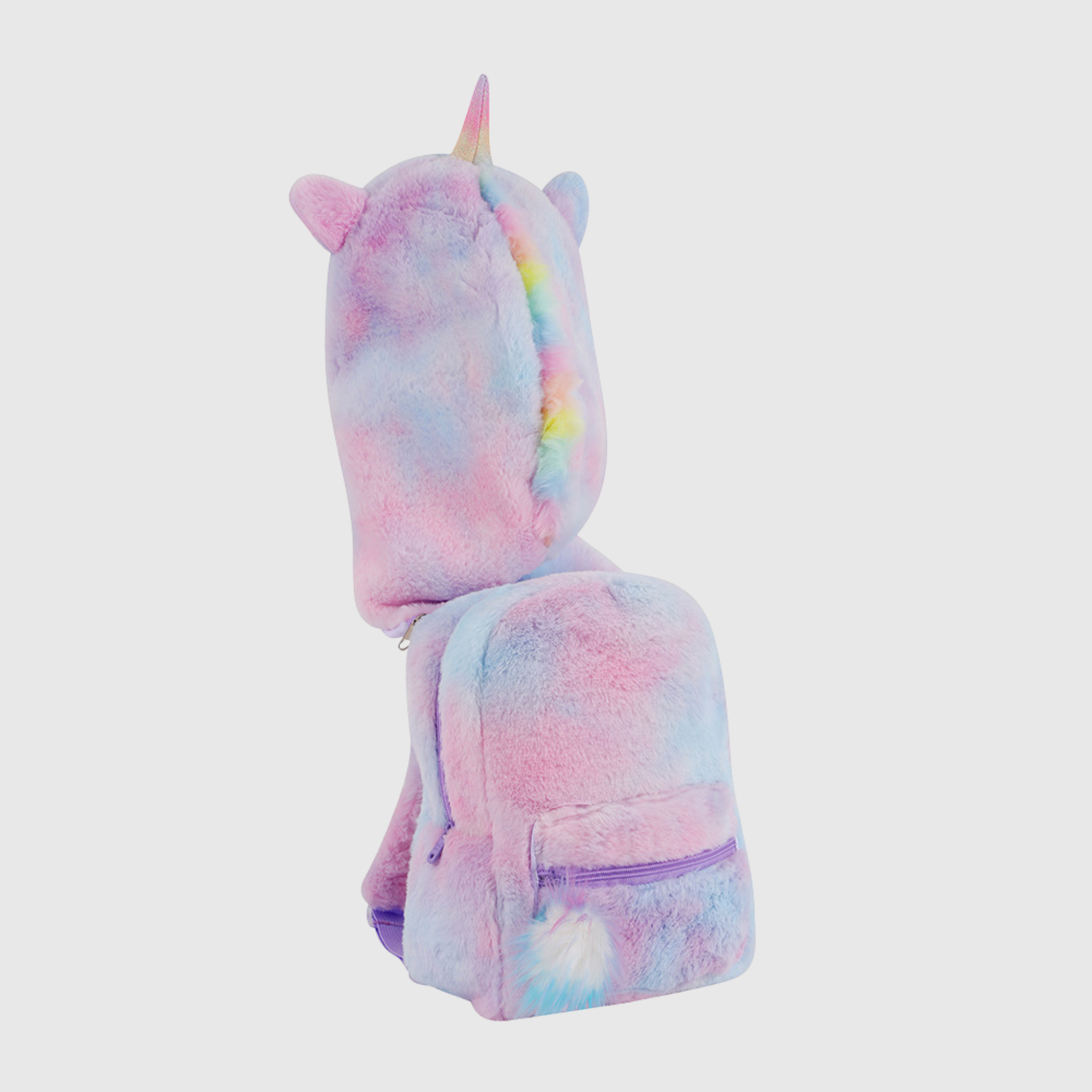 Plush Backpack with Detachable Unicorn Hat and Pom Pom