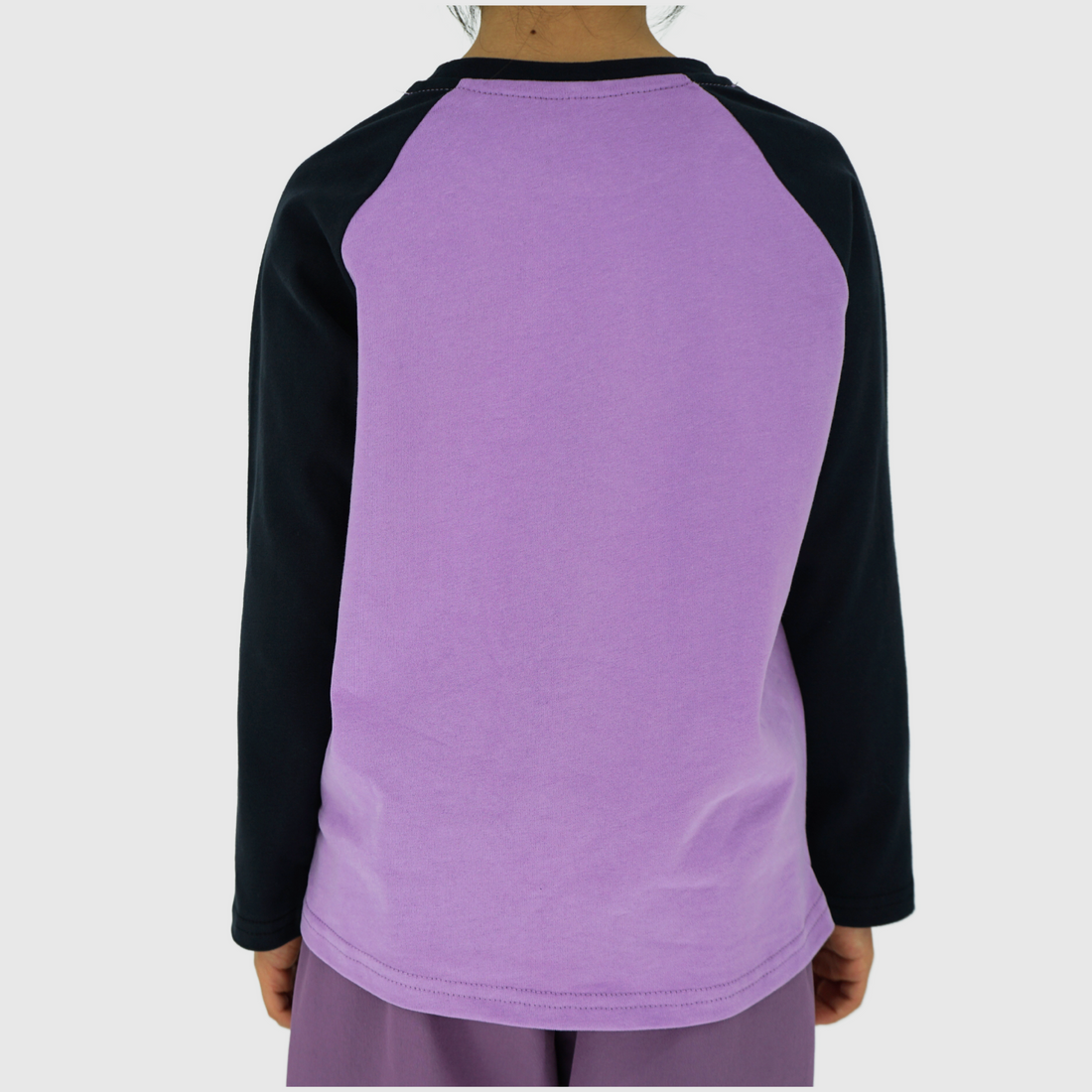 girls and boys color block cotton long sleeve tee purple back