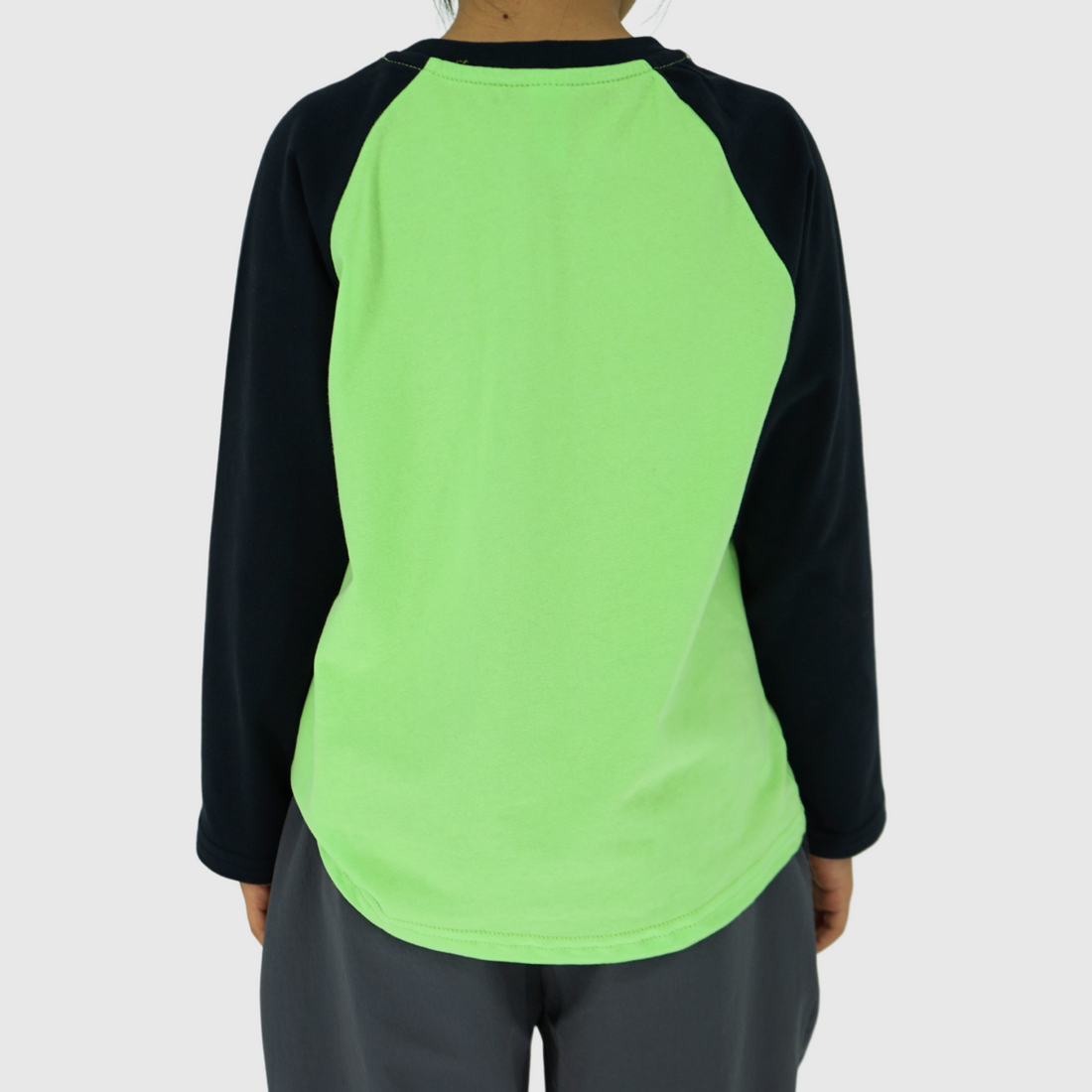 girls and boys cotton color block long sleeve tee green back