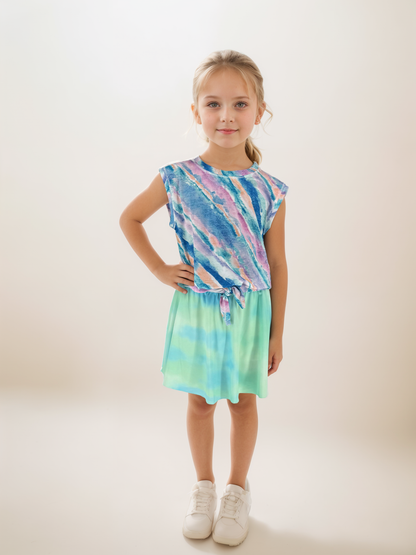 girls front tie sleeveless top with skirt outfit