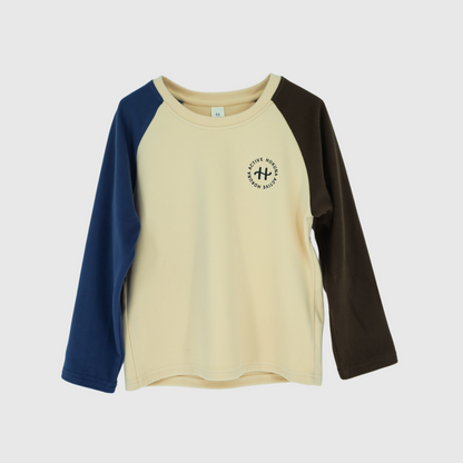 girls and boys color block soft fleece long sleeve tee flatlay front