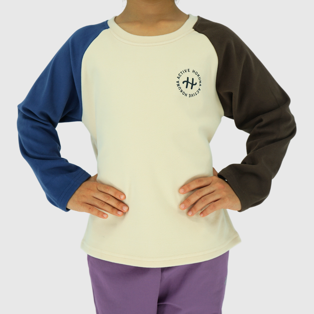 girls and boys color block soft fleece long sleeve tee front