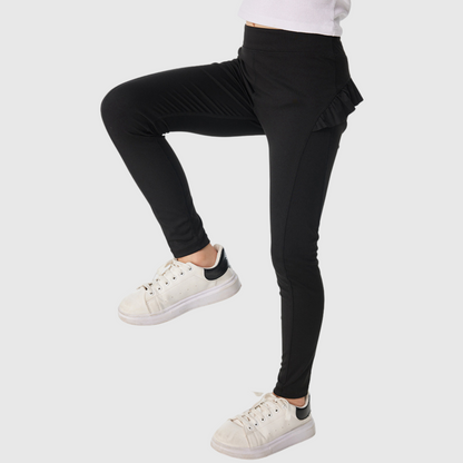 girls black leggings with ruffle leg details