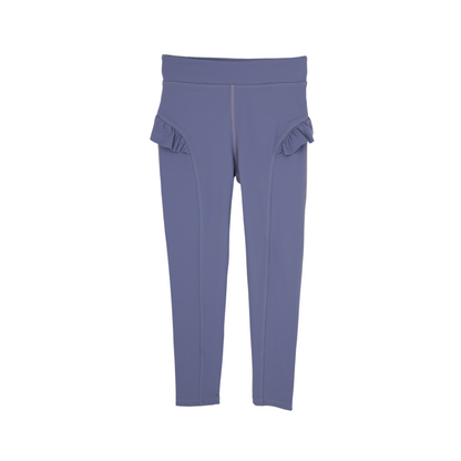 girls leggings with ruffle purple flatlay front