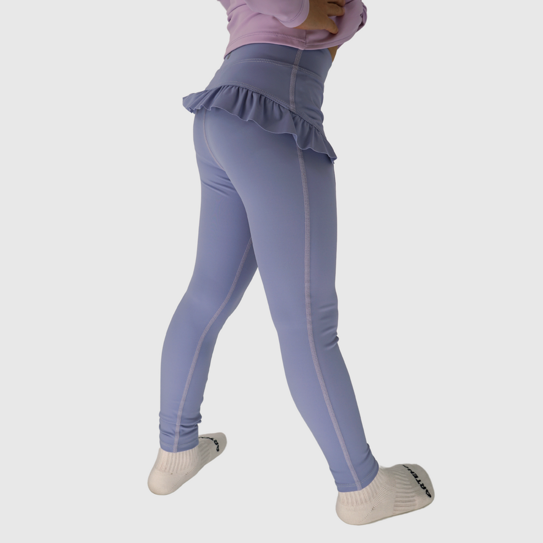 girls leggings with ruffle purple side