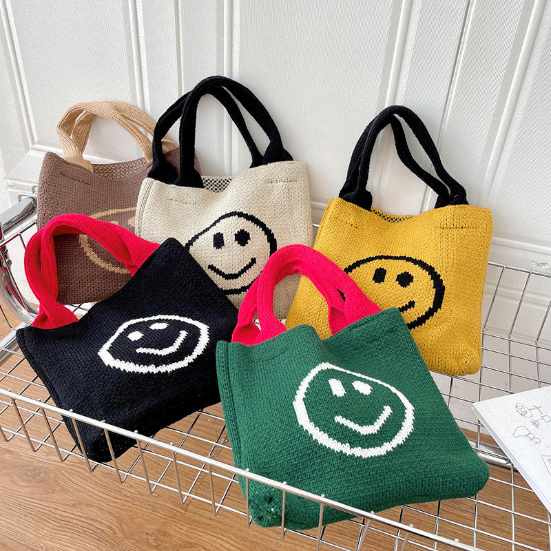 Smiley Face Knitted Tote Bag