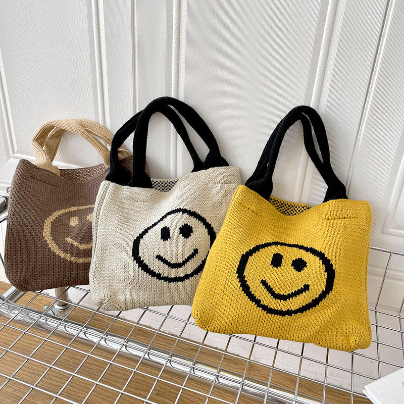 Smiley Face Knitted Tote Bag