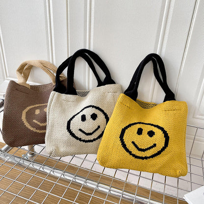 Smiley Face Knitted Tote Bag