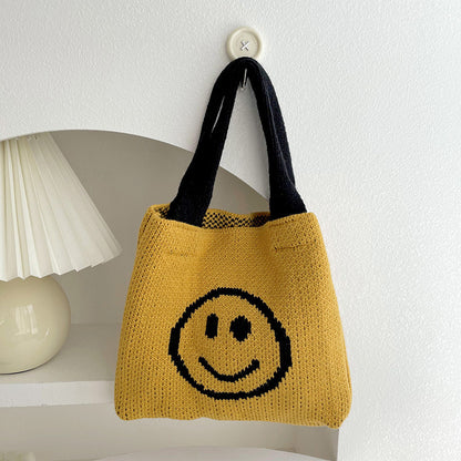 Smiley Face Knitted Tote Bag