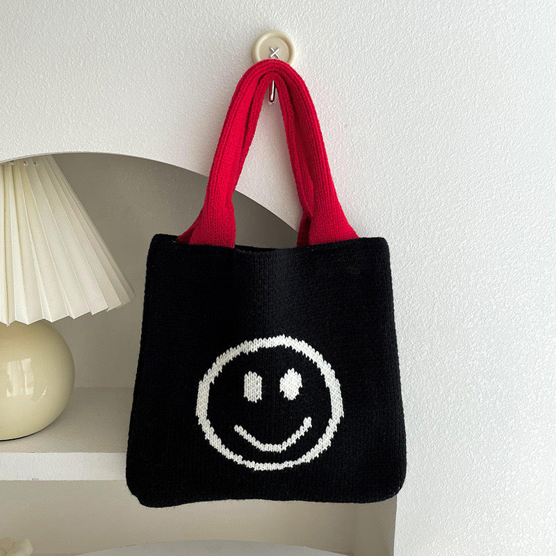 Smiley Face Knitted Tote Bag