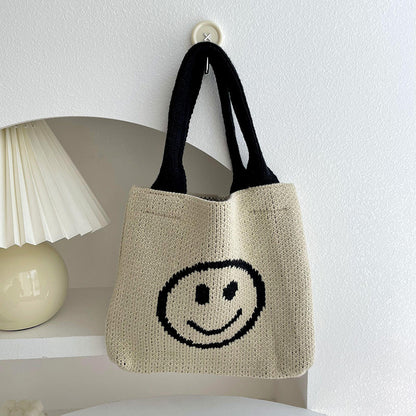 Smiley Face Knitted Tote Bag