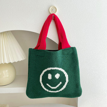 Smiley Face Knitted Tote Bag