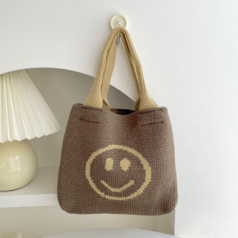 Smiley Face Knitted Tote Bag