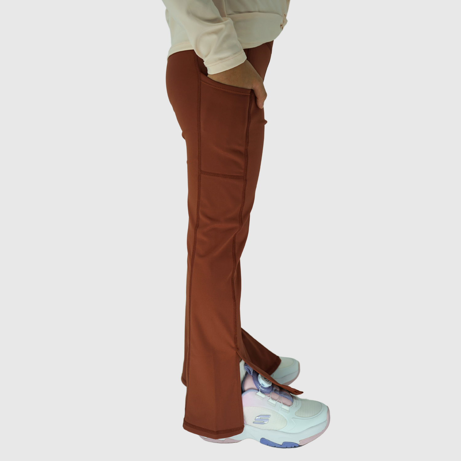 luna girls flare leggings chestnut side