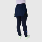 girls blue leggings with side mesh skirt back