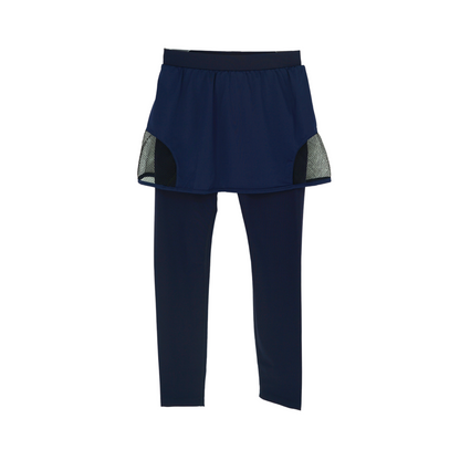 girls blue leggings with side mesh skirt flatlay front