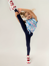 girls blue leggings with side mesh skirt with sleeveless top