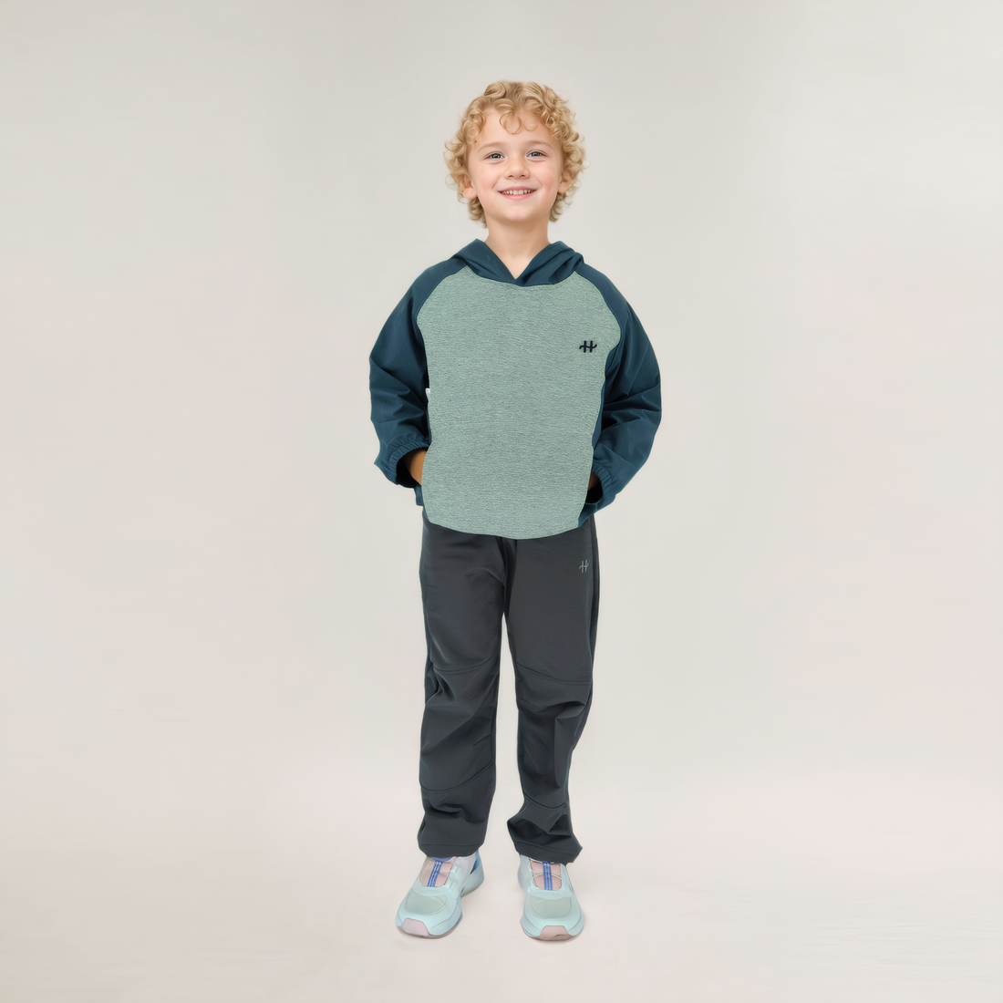 girls and boys color block pullover hoodie gray with pants