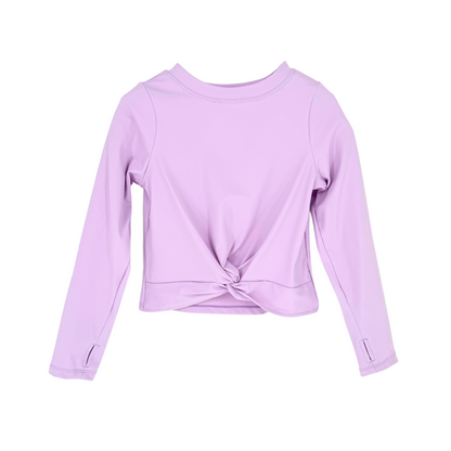 girls front knot long sleeve tee purple flatlay front